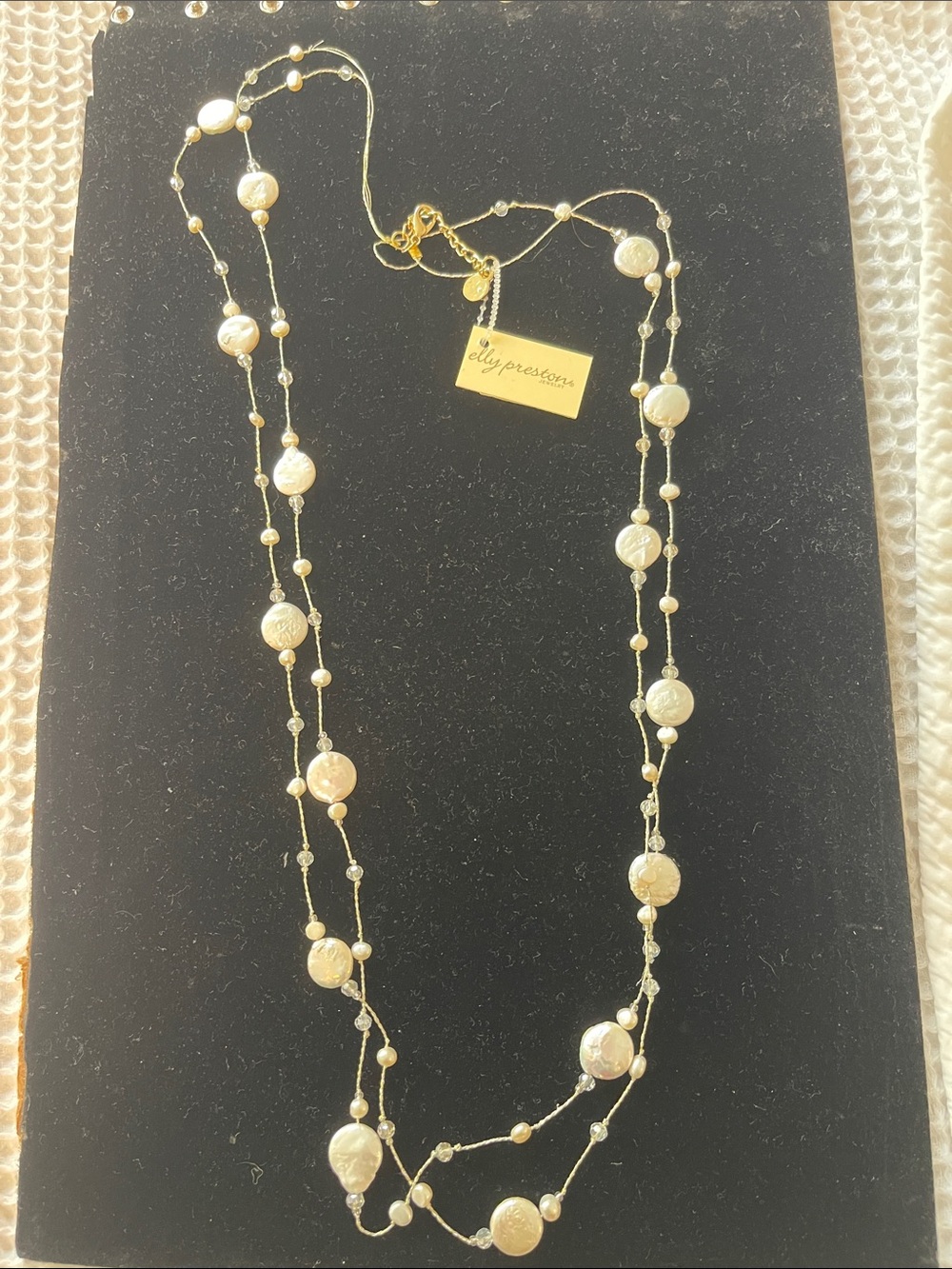 Gold Pearl Station Necklace - Cream Pearls